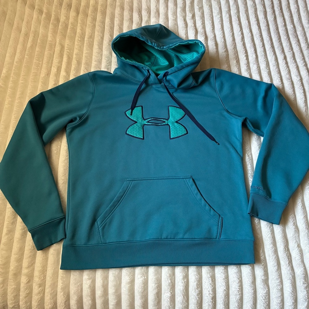 Under Armour UA Women’s Rival Fleece Big Logo Hoodie Sweatshirt Teal Large